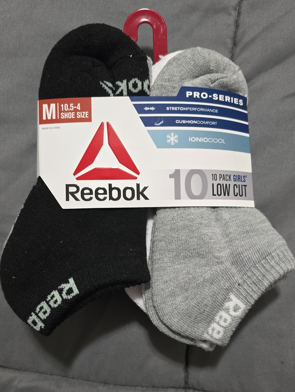 Reebok Girls' Low Cut Sock 10-Pack - Black, Gray, White